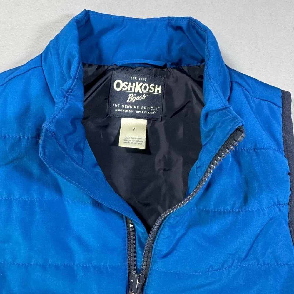 OshKosh Bgosh Kids Blue Puffer Vest Size 7 Quilted Full Zip Sleeveless Jacket